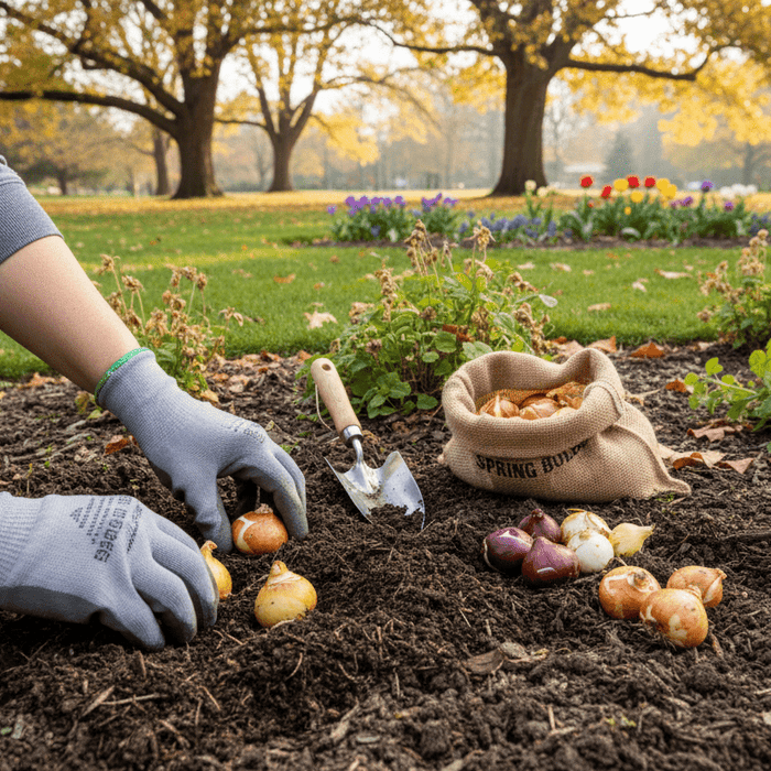 Fall planting bulbs in a backyard garden for vibrant spring blooms and gardening inspiration