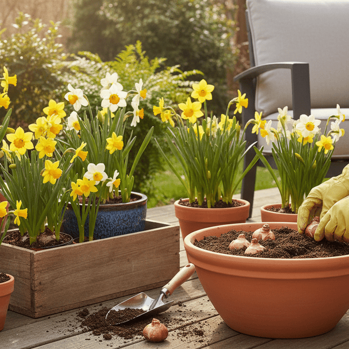 How to plant daffodil bulbs in pots for a colorful spring patio garden display