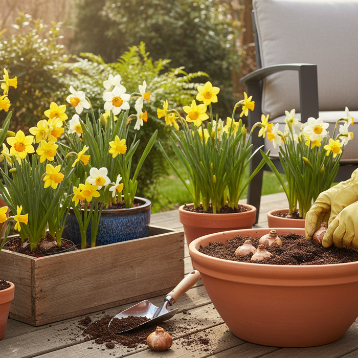 How to plant daffodil bulbs in pots for a colorful spring patio garden display