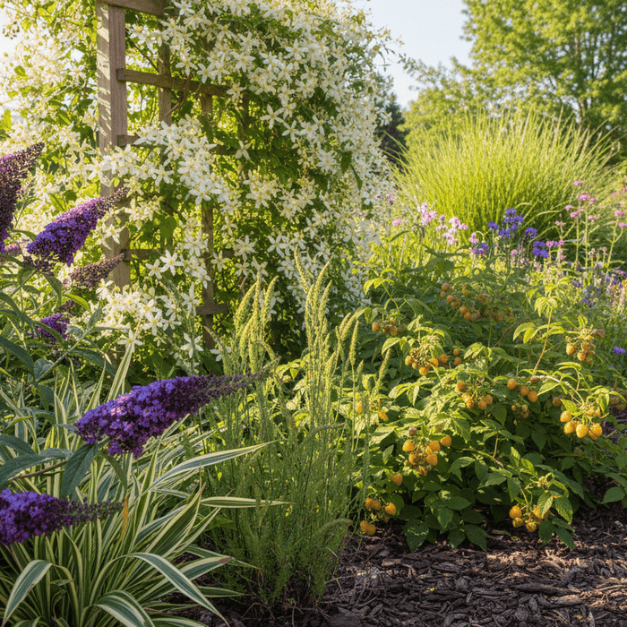 Colorful perennial garden plants blooming in a backyard garden, inspiring home gardeners and growers