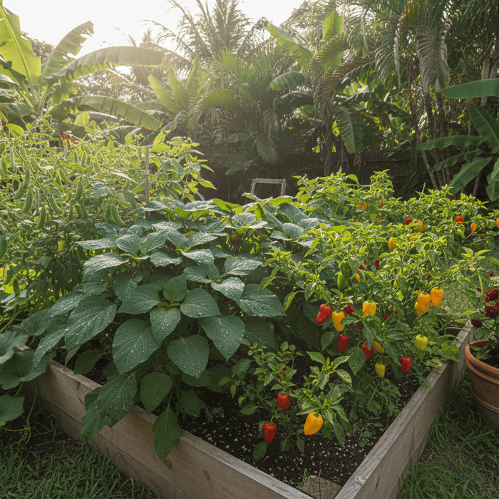 Lush raised bed showcasing caribbean garden seeds for vibrant home and backyard gardening inspiration