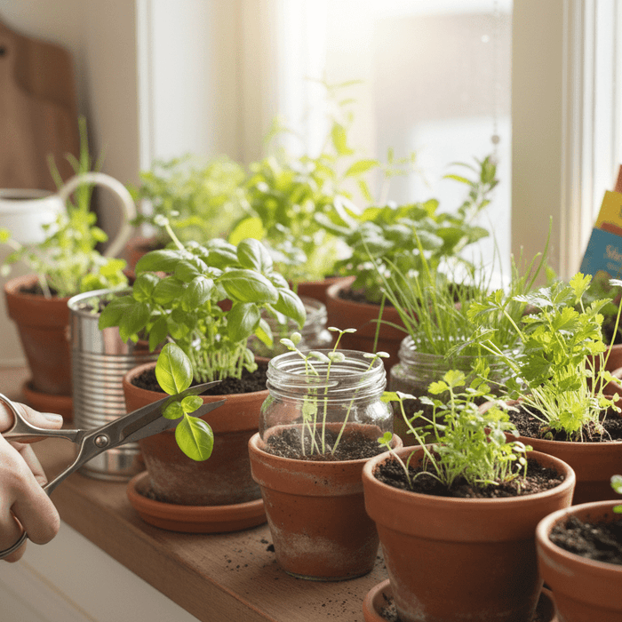 Growing herbs from seeds indoors on a sunny windowsill for fresh kitchen gardening inspiration