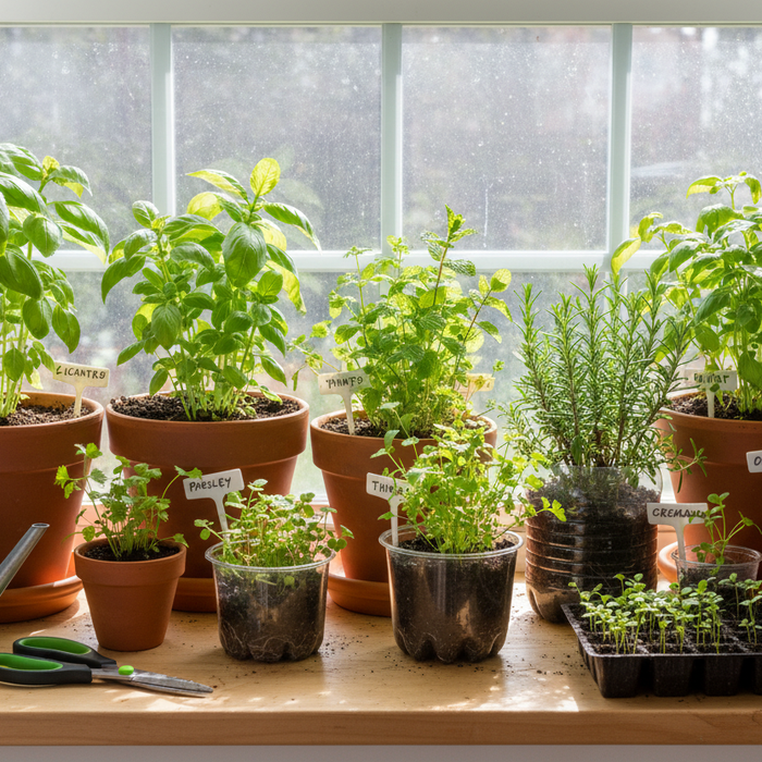 Growing herbs from seeds indoors on a sunny windowsill for a thriving home garden setup