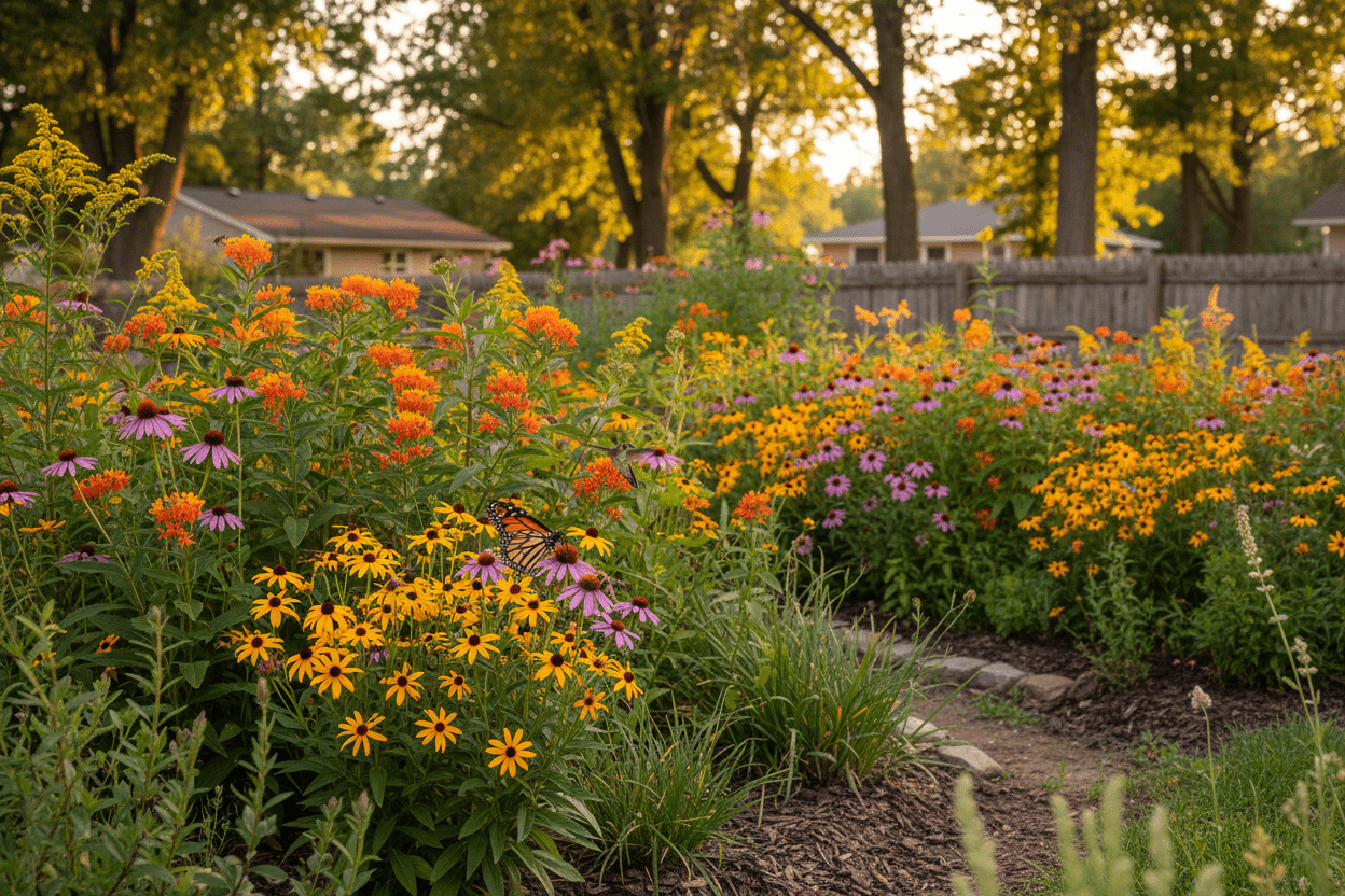 Colorful backyard blooms and butterflies highlight tips from the native wildflower gardening guide for home gardeners