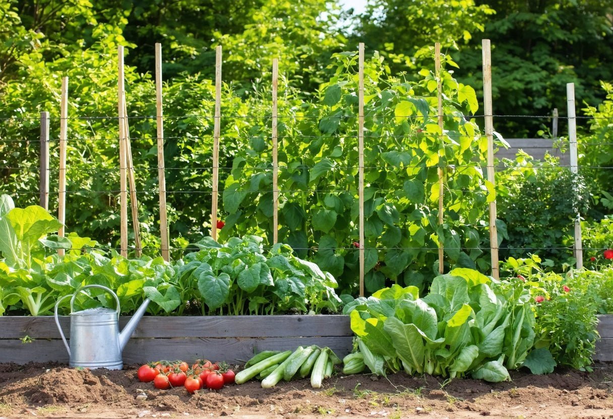 Fresh summer garden with tomatoes, cucumbers, and leafy greens – discover the best vegetables to plant in July