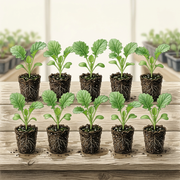 Generated illustration of green kale starter plants